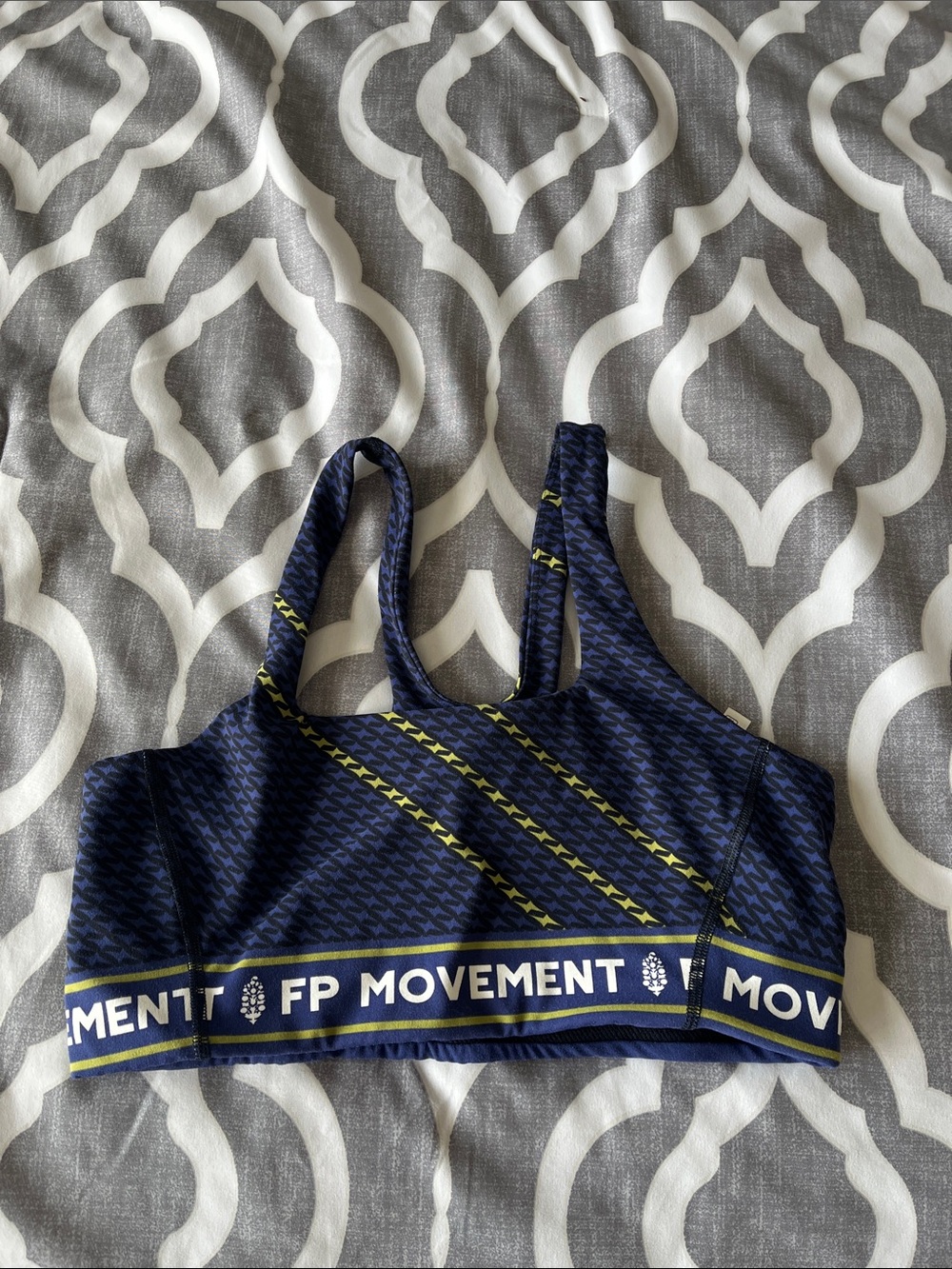 FP Movement Navy & Yellow Houndstooth Sports Bra M